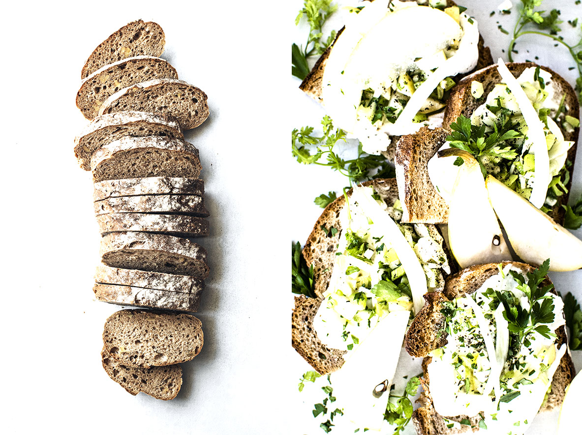 Belegtes Brot mit Birnen-Sellerie-Salat